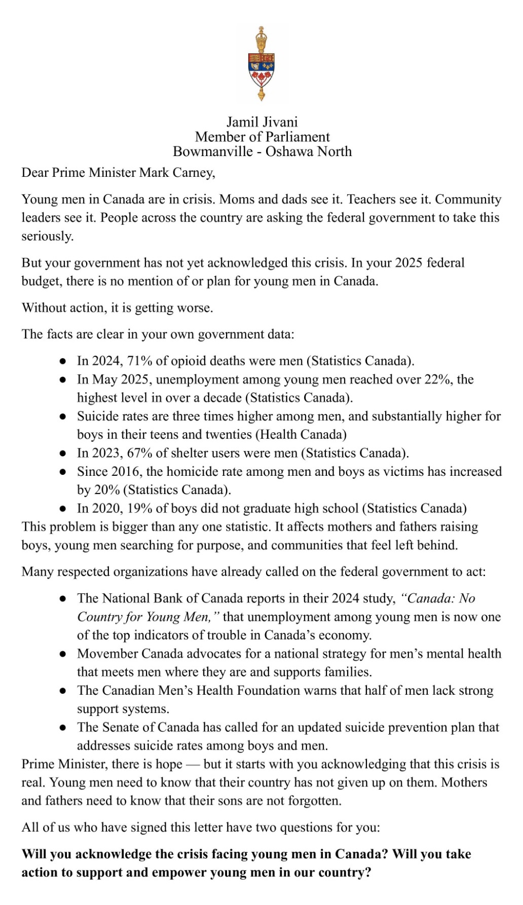 Open Letter to the Prime Minister